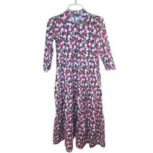 MILA Floral Print 100% Cotton Maxi Dress with Tiered Skirt Collar Pockets Size S